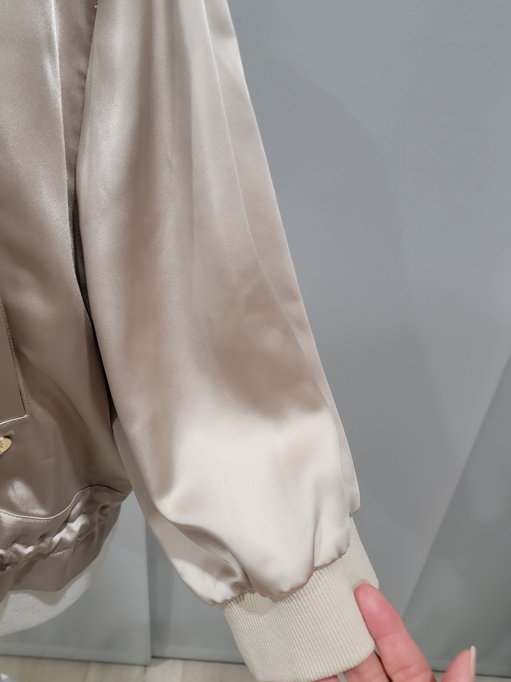 Joseph Ribkoff Satin Bomber Jacket - Light Beige - Picture 4 of 10